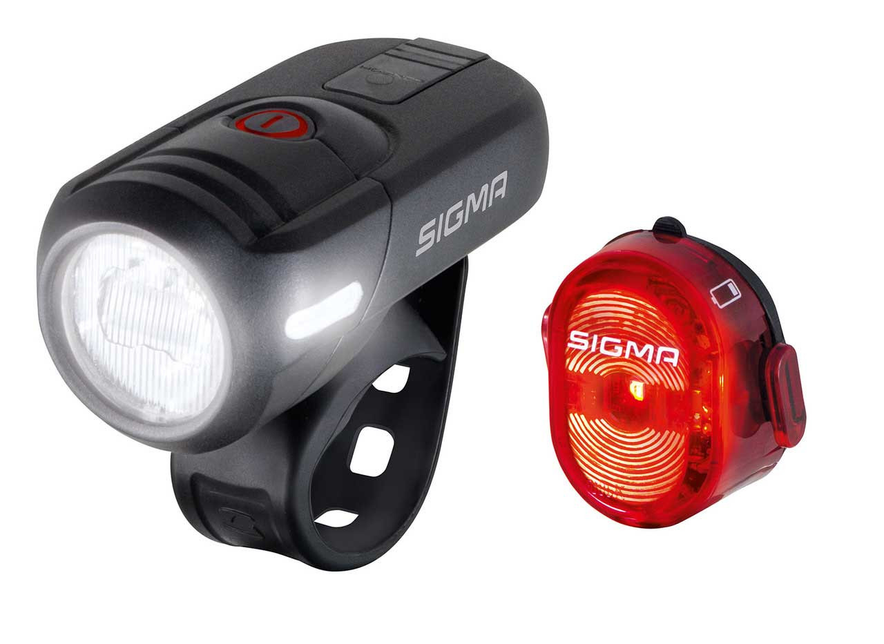 SIGMA Set svetlo predné AURA 45 USB + blikačka Nugget II / StVZO