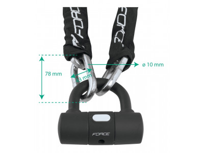 FORCE zámok reťazový 100cm / 10mm, čierny