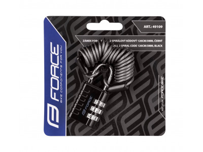 Force zámok F SMALL 2 špirálový kódový 120cm/3mm, čierny