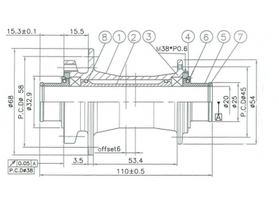 Novatec DH61SB-HL-20, predný náboj, 20x110, OEM - 36 dier